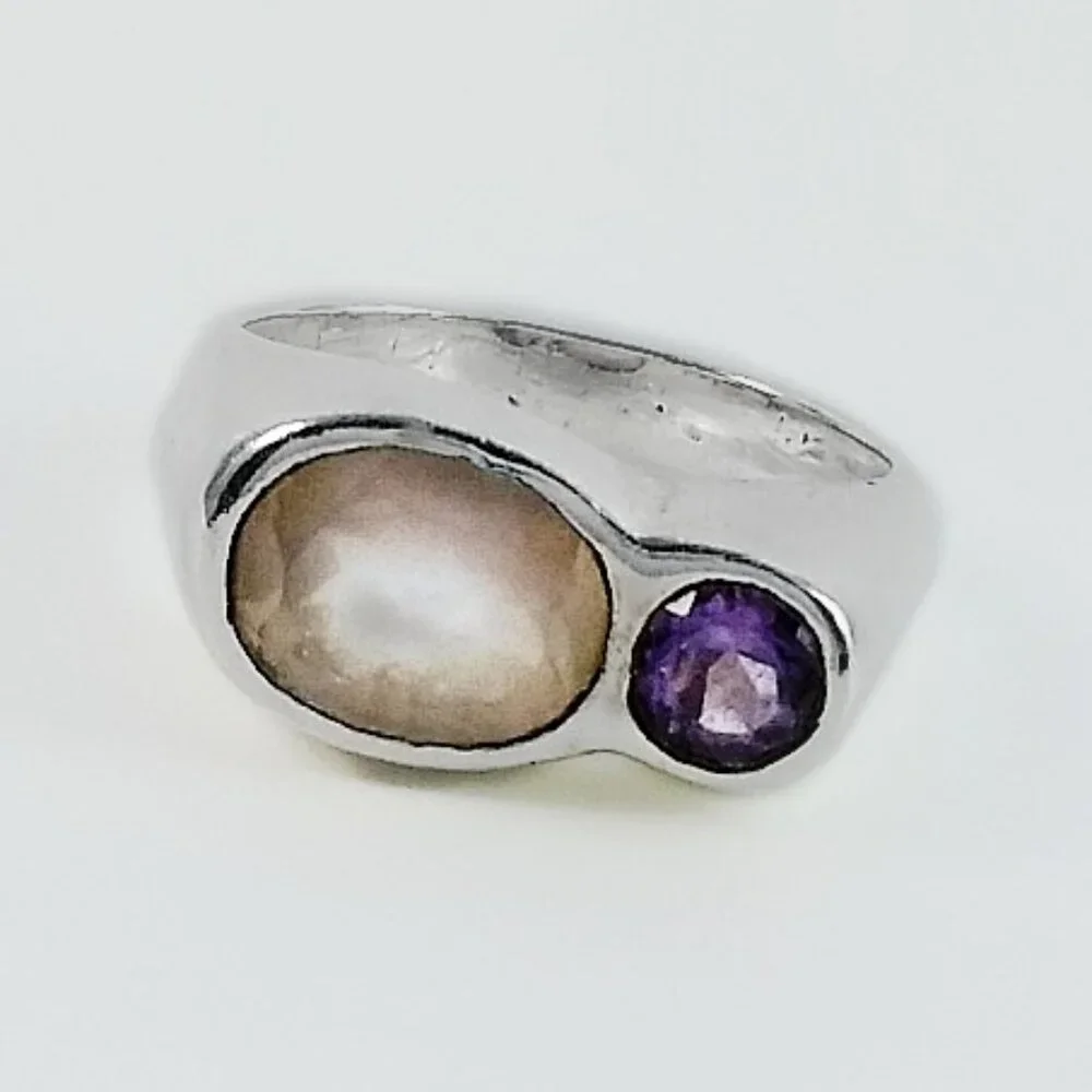 Mod Two Stone Ring - Sterling Silver Ring Size 7.5 - Thick Sterling Ring - Picture 5 of 5